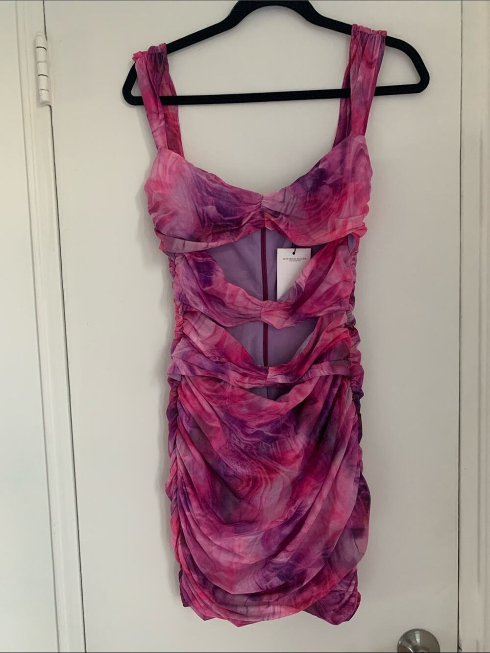 Mistress Rocks Pink & Purple Ruched Cutout Mini Dress